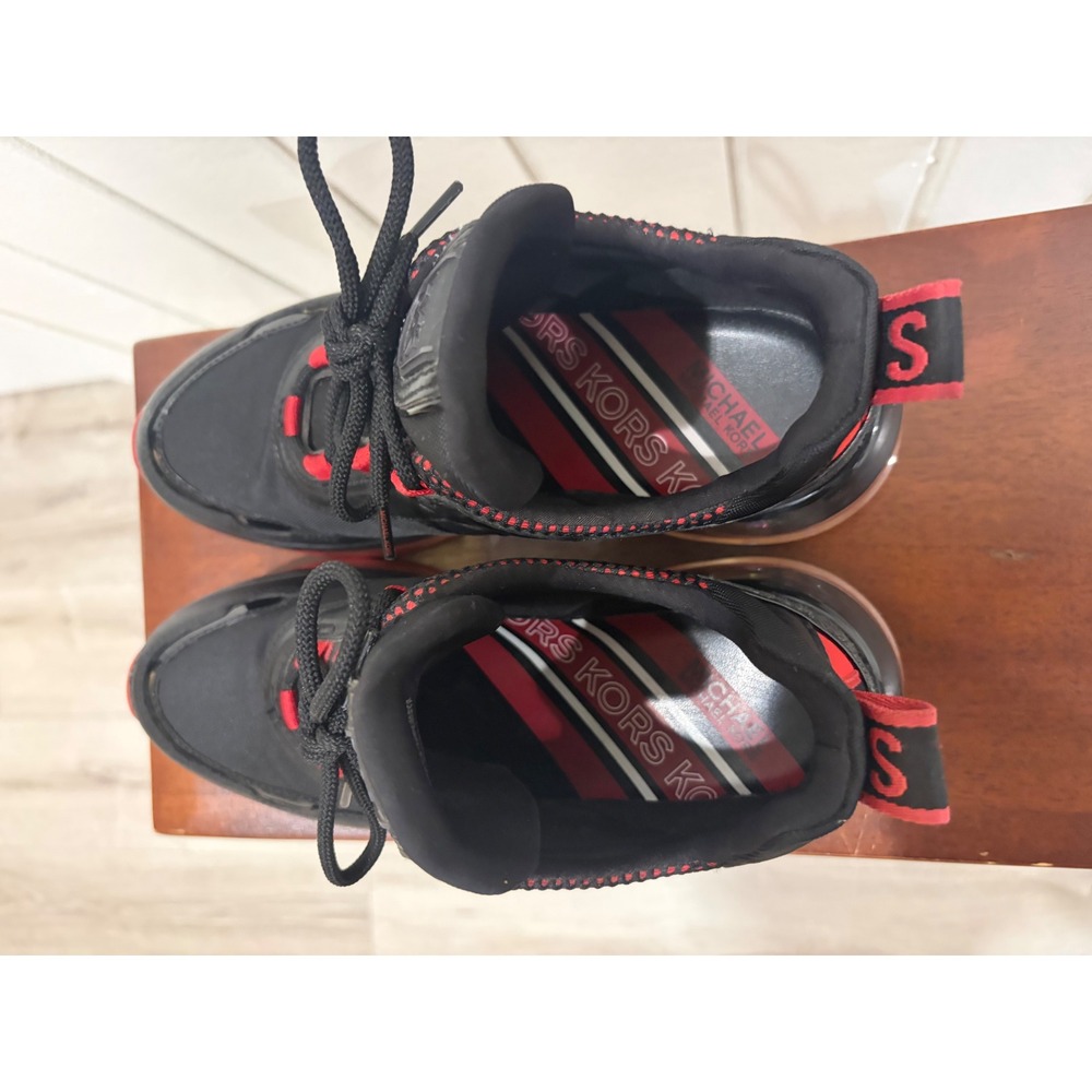 Michael Kors Bodie Bubble Trainer Sneakers Black Red Logo Platform Womens 8M - Picture 3 of 11